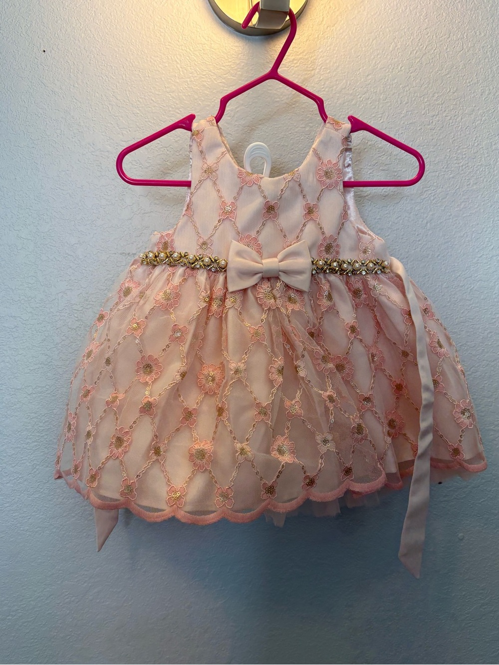 Kids Pink Floral Lace Party Dress with Bow